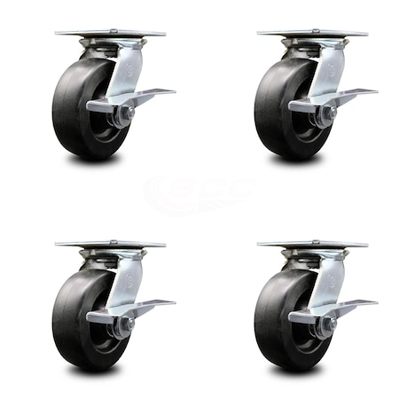 Service Caster 6 Inch Heavy Duty Polyolefin Caster Set with Ball Bearings and Brakes SCC SCC-35S620-POB-SLB-4